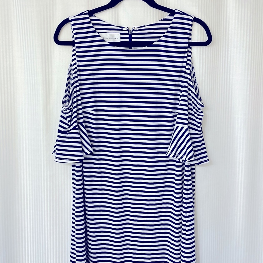 Cold Shoulder Dress Donna Morgan Navy/White Stripe | size 12